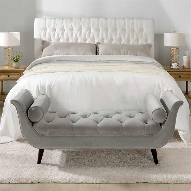 Maklaine Contemporary Tufted Flared Arm Entryway Bench in Opal Grey