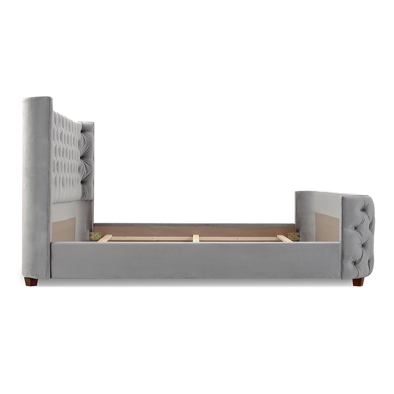 Maklaine Mid-Century King Tufted Hardwood Bed in Opal Grey