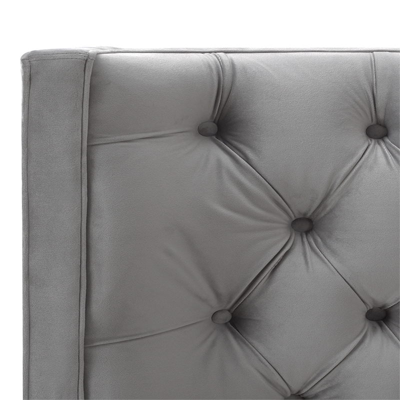 Maklaine Mid-Century King Tufted Hardwood Bed in Opal Grey