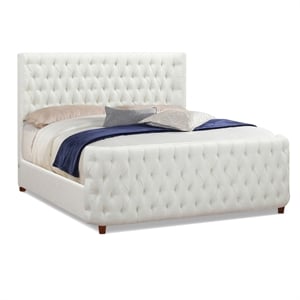 Maklaine Mid-Century King Tufted Hardwood Bed in Antique White