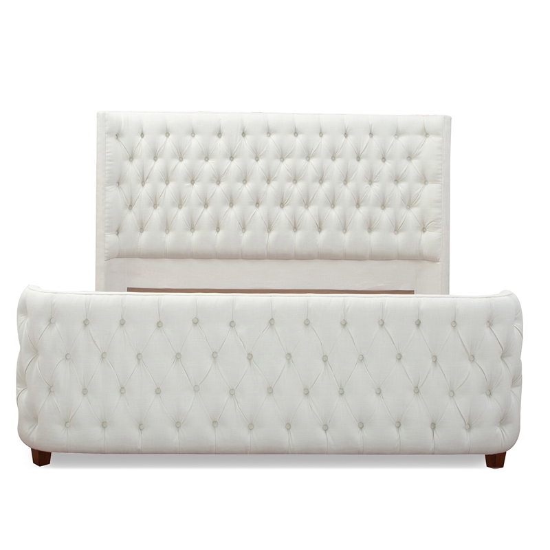 Maklaine Mid-Century King Tufted Hardwood Bed in Antique White