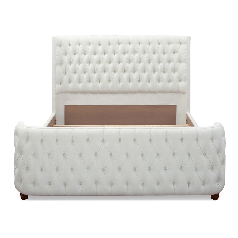 Maklaine Mid-Century King Tufted Hardwood Bed in Antique White