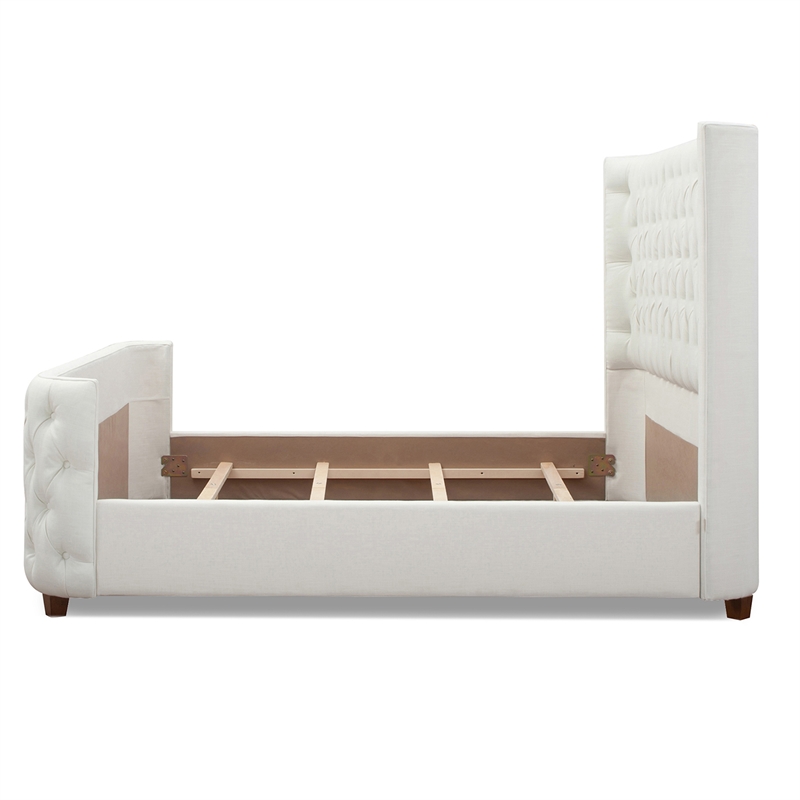 Maklaine Mid-Century King Tufted Hardwood Bed in Antique White