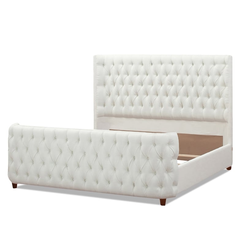 Maklaine Mid-Century King Tufted Hardwood Bed in Antique White