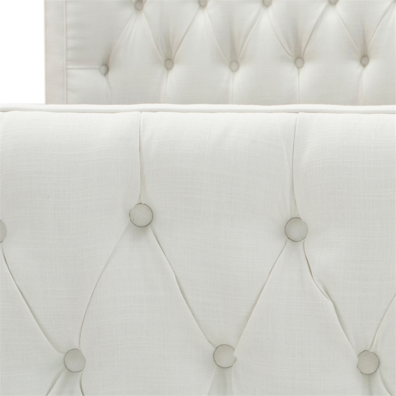 Maklaine Mid-Century King Tufted Hardwood Bed in Antique White