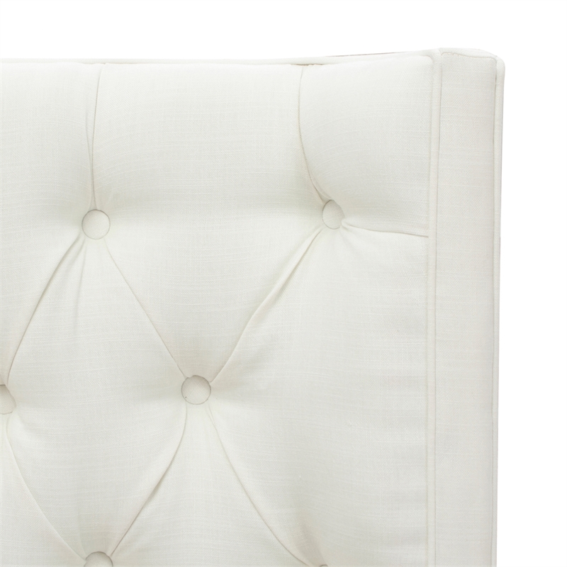 Maklaine Mid-Century King Tufted Hardwood Bed in Antique White