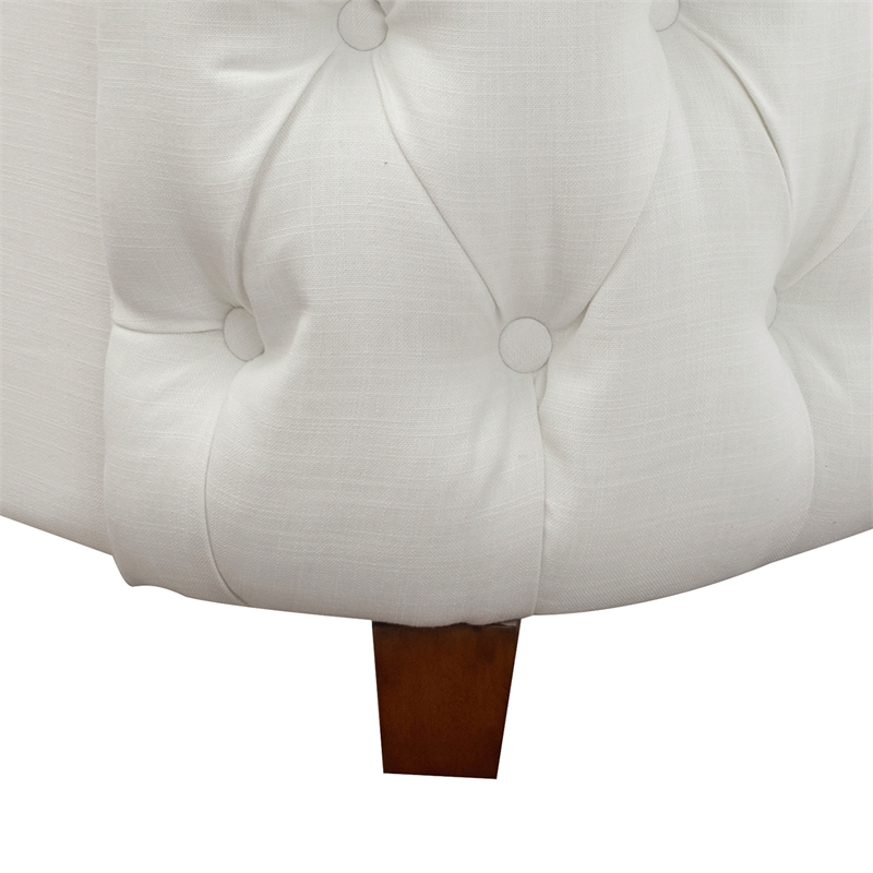 Maklaine Mid-Century King Tufted Hardwood Bed in Antique White