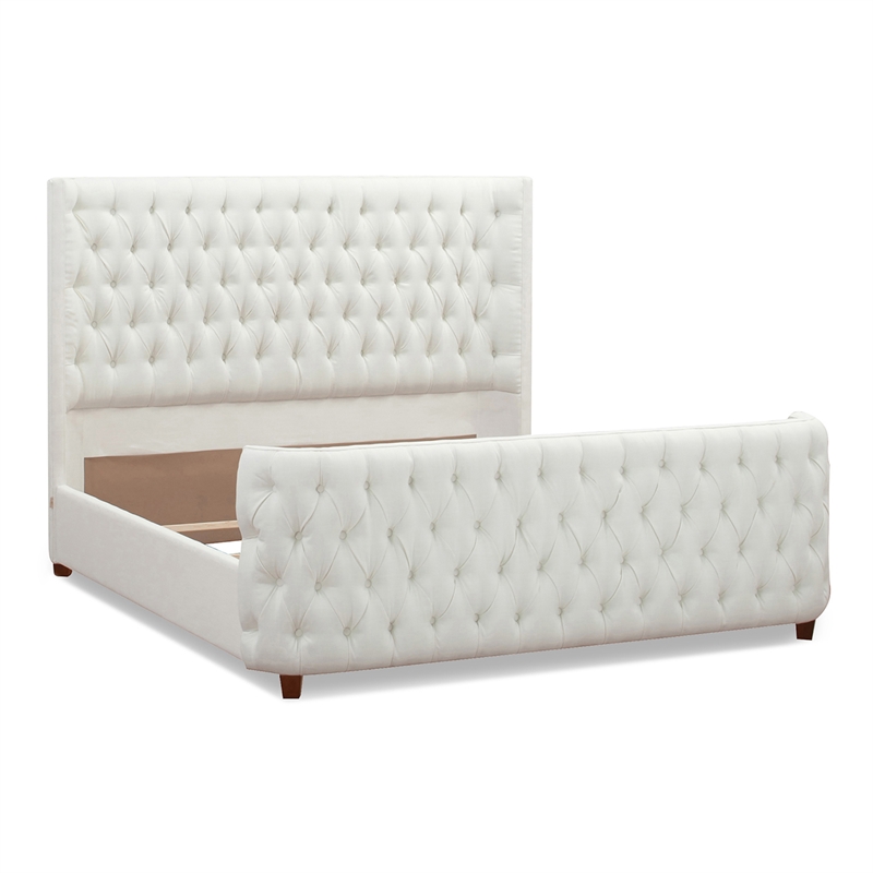 Maklaine Mid-Century King Tufted Hardwood Bed in Antique White
