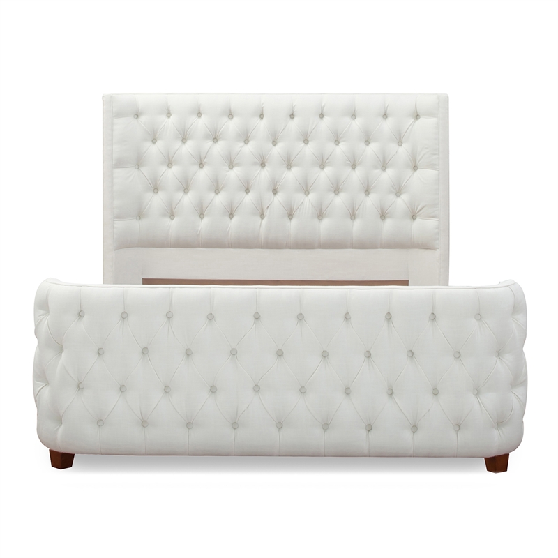 Maklaine Modern Hardwood Queen Tufted Bed in Antique White