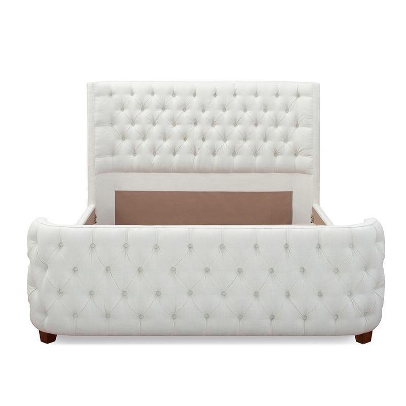 Maklaine Modern Hardwood Queen Tufted Bed in Antique White