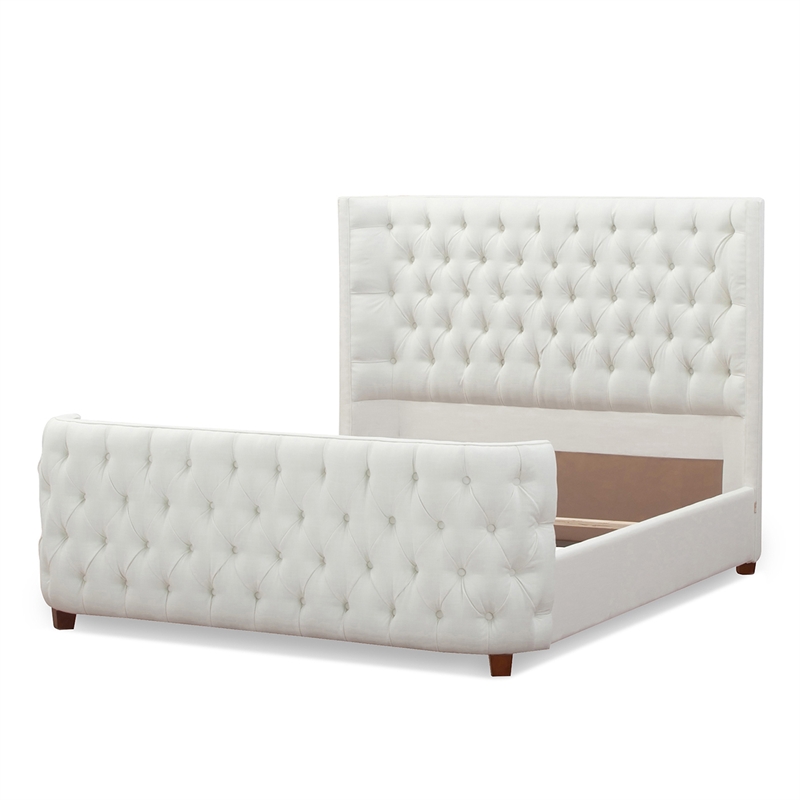 Maklaine Modern Hardwood Queen Tufted Bed in Antique White