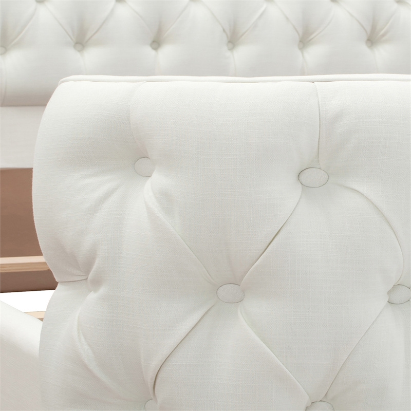 Maklaine Modern Hardwood Queen Tufted Bed in Antique White