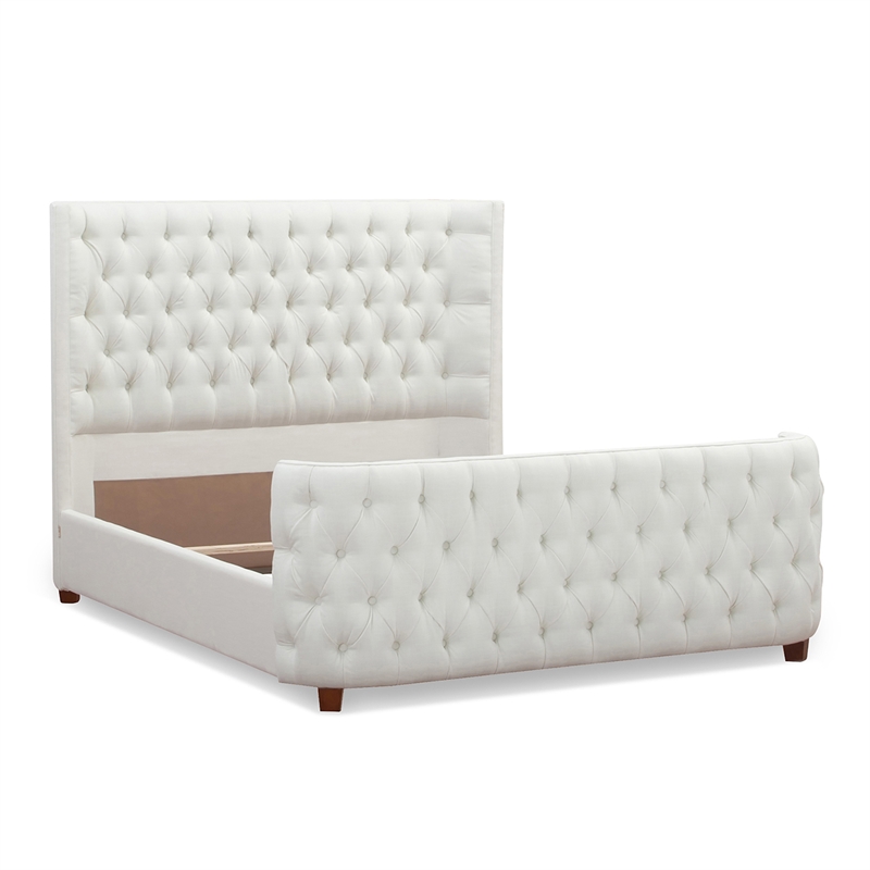 Maklaine Modern Hardwood Queen Tufted Bed in Antique White