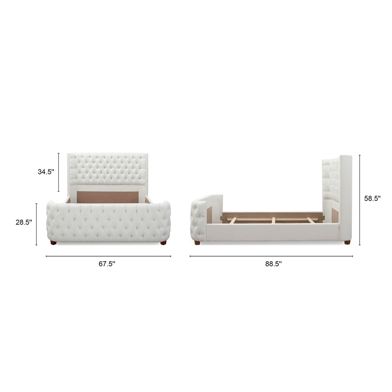 Maklaine Modern Hardwood Queen Tufted Bed in Antique White