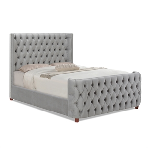 Maklaine Modern Hardwood Queen Tufted Velvet Bed in Opal Grey