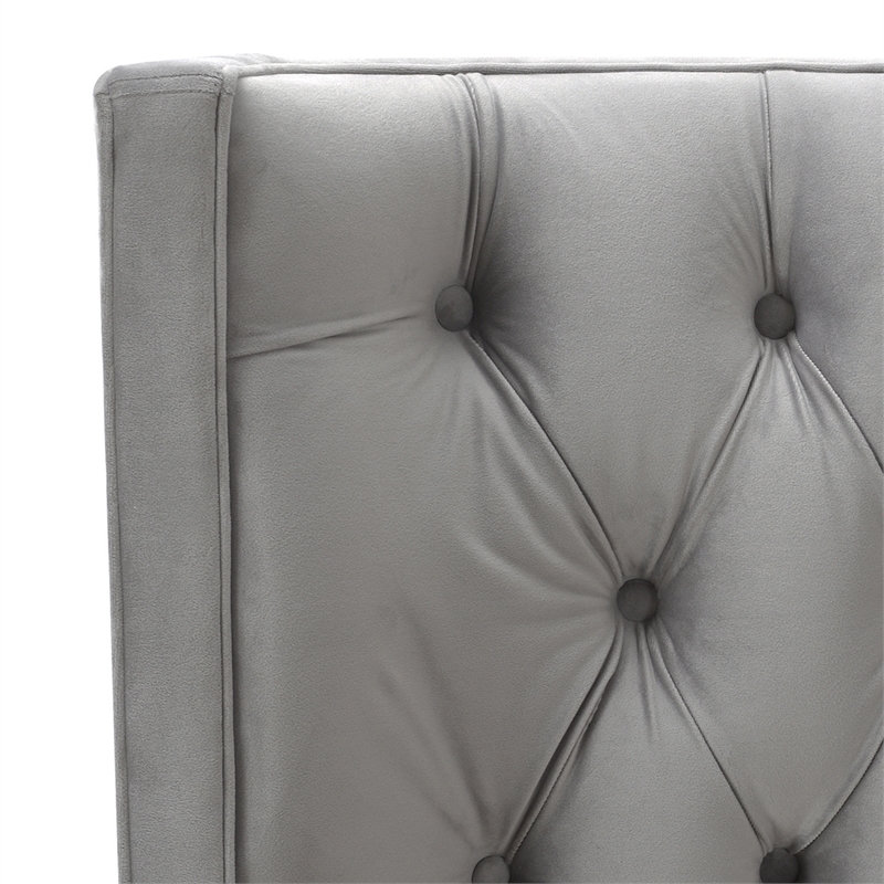 Maklaine Modern Hardwood Queen Tufted Velvet Bed in Opal Grey
