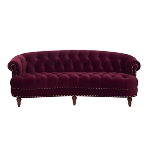 Maklaine Contemporary 84&quot Tufted Sofa in Burgundy Velvet
