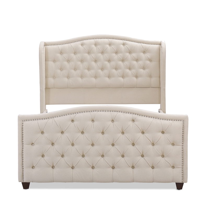 Maklaine Modern Hardwood Tufted Wingback Queen Bed in Sky Neutral