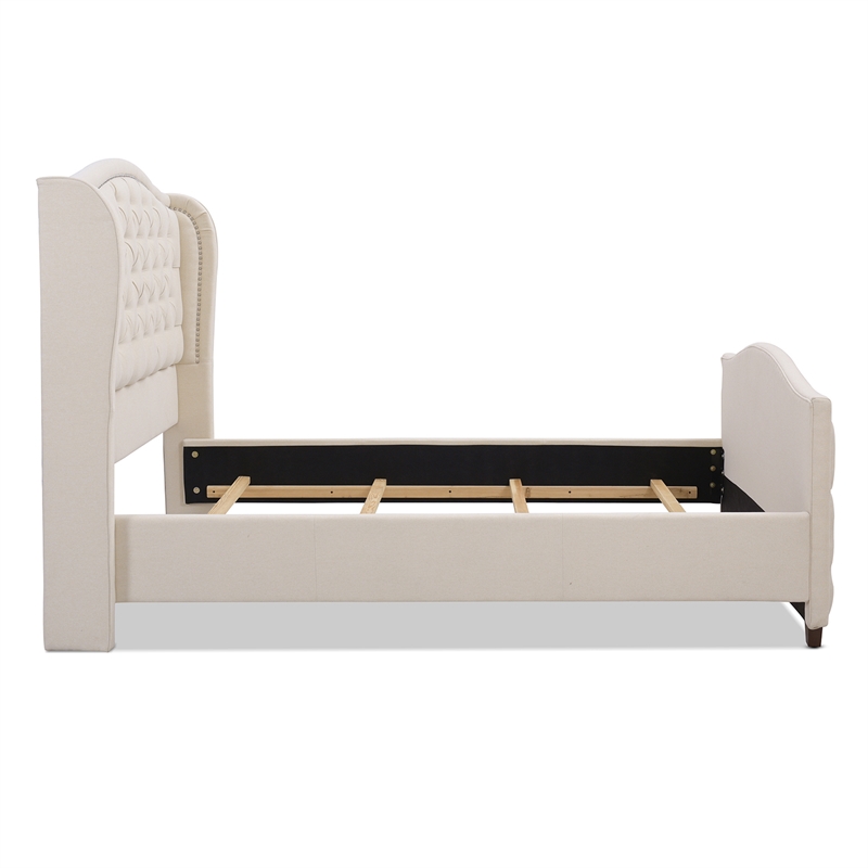 Maklaine Modern Hardwood Tufted Wingback Queen Bed in Sky Neutral