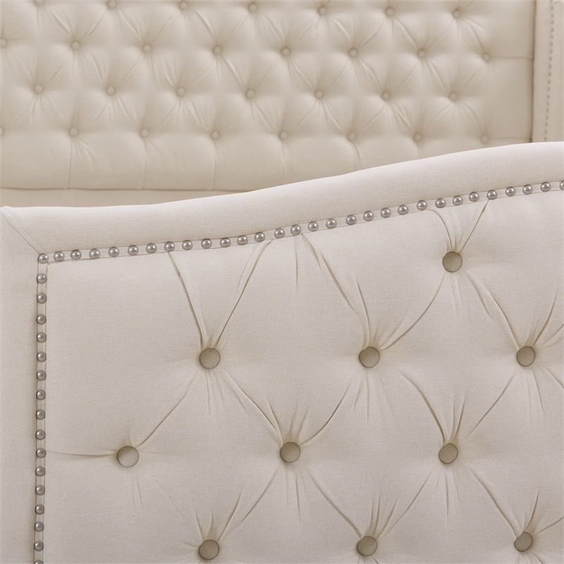Maklaine Modern Hardwood Tufted Wingback Queen Bed in Sky Neutral