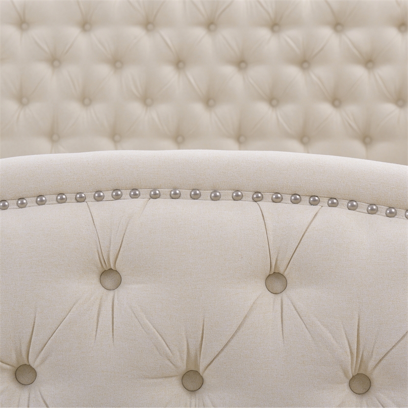 Maklaine Modern Hardwood Tufted Wingback Queen Bed in Sky Neutral