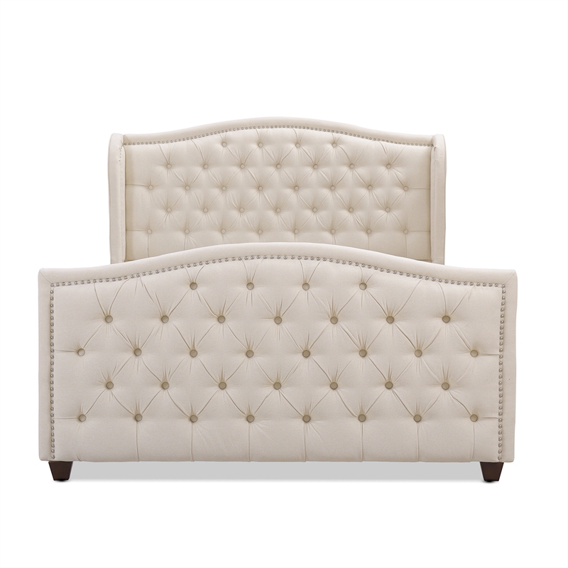 Maklaine Modern Hardwood Tufted Wingback Queen Bed in Sky Neutral
