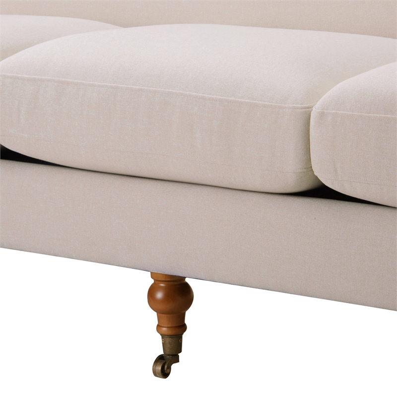 Maklaine Contemporary Hardwood Sofa with Metal Casters in Sky Neutral