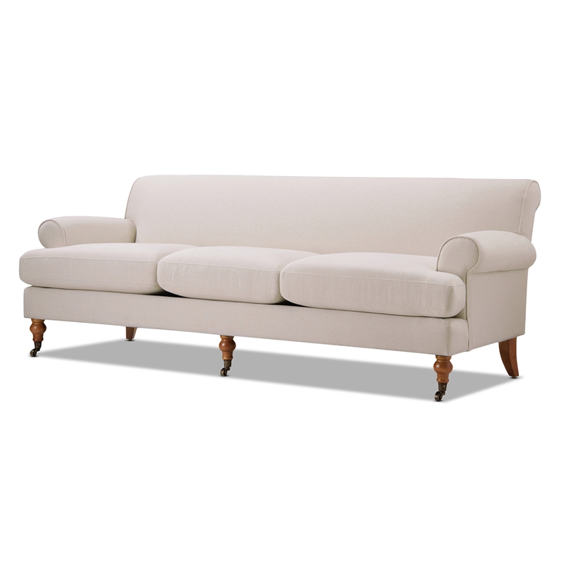 Maklaine Contemporary Hardwood Sofa with Metal Casters in Sky Neutral