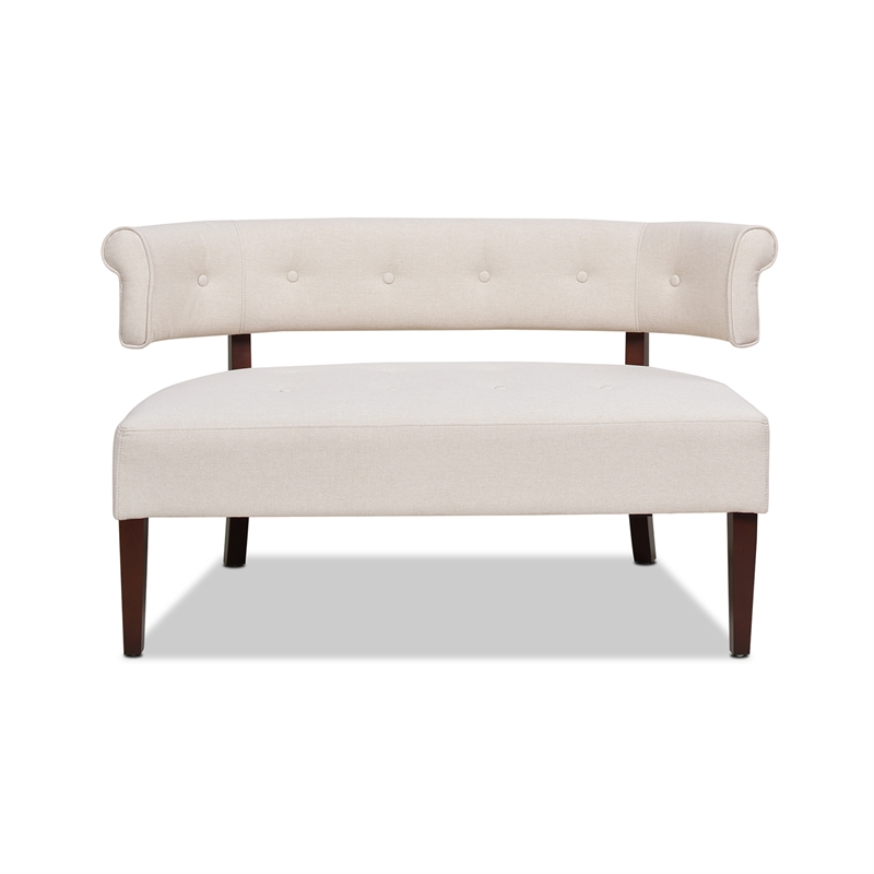 Maklaine Modern Roll Arm Tufted Polyester Fabric Bench in Cream