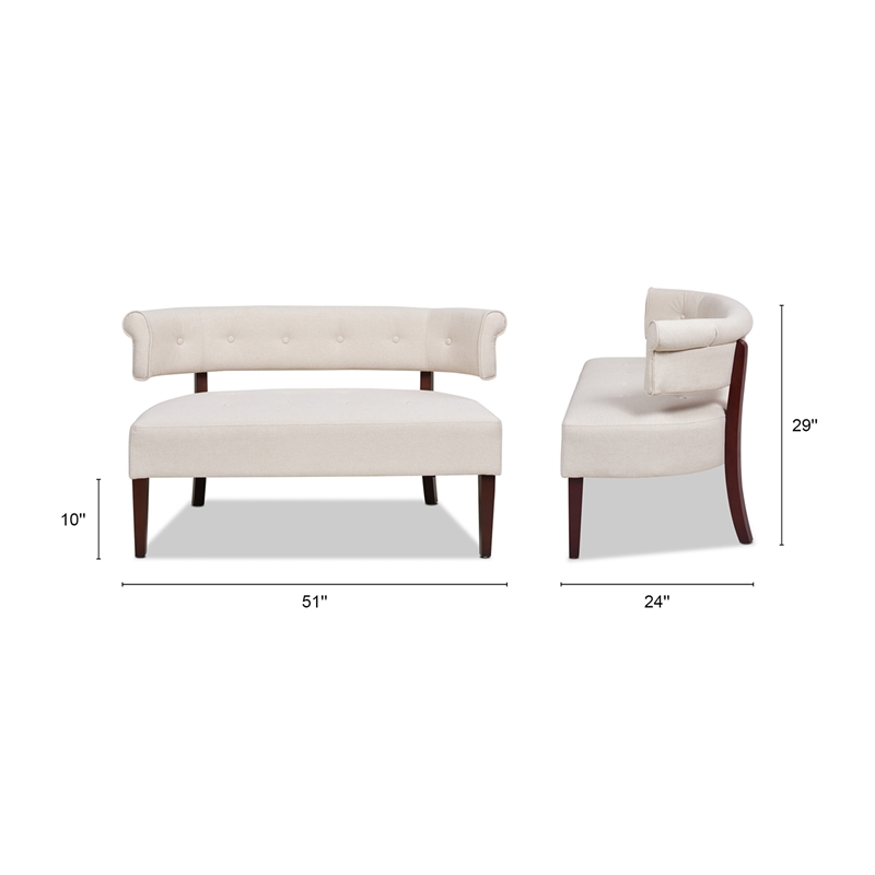 Maklaine Modern Roll Arm Tufted Polyester Fabric Bench in Cream