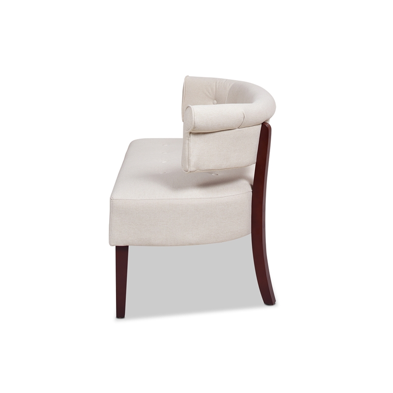 Maklaine Modern Roll Arm Tufted Polyester Fabric Bench in Cream