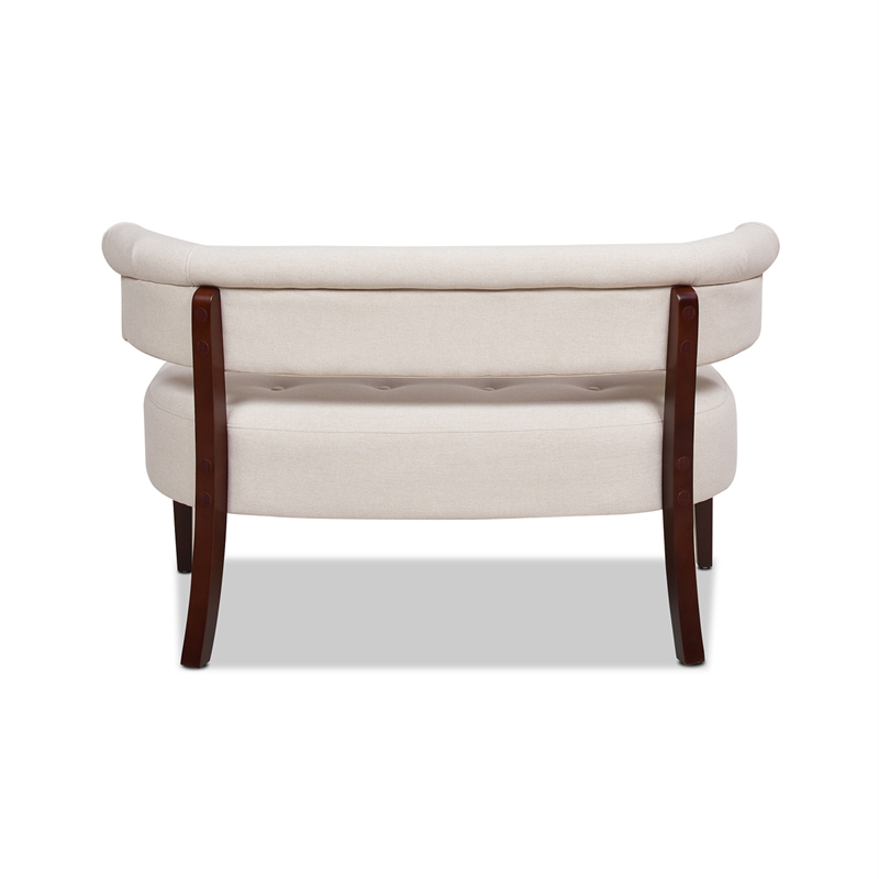 Maklaine Modern Roll Arm Tufted Polyester Fabric Bench in Cream