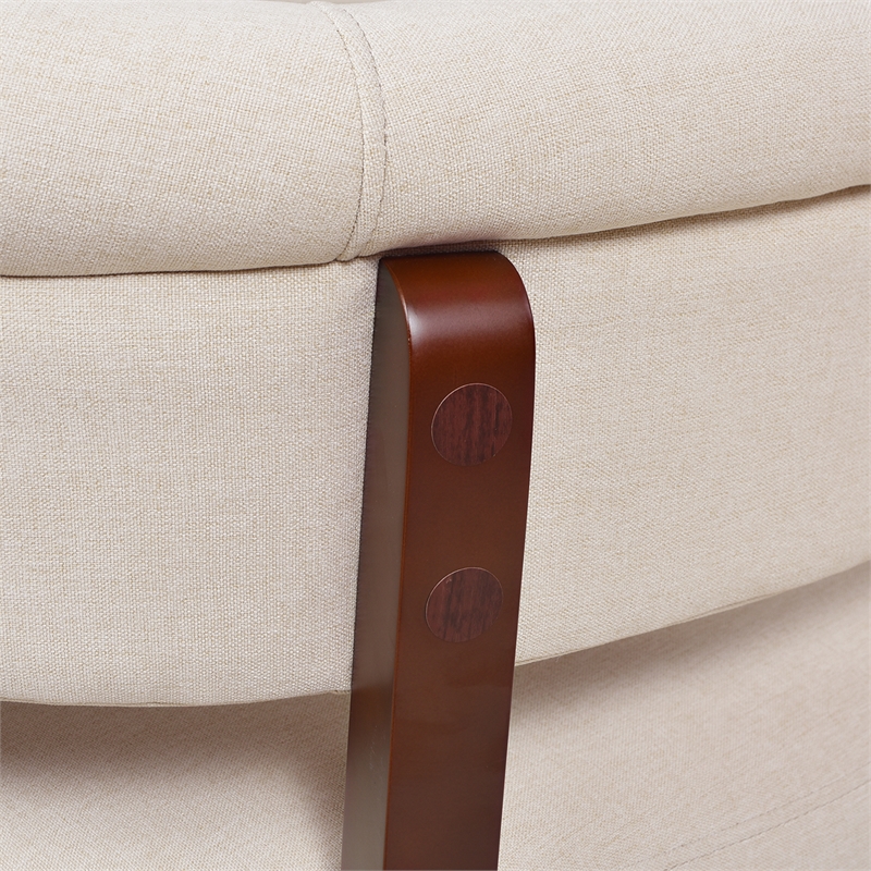 Maklaine Modern Roll Arm Tufted Polyester Fabric Bench in Cream