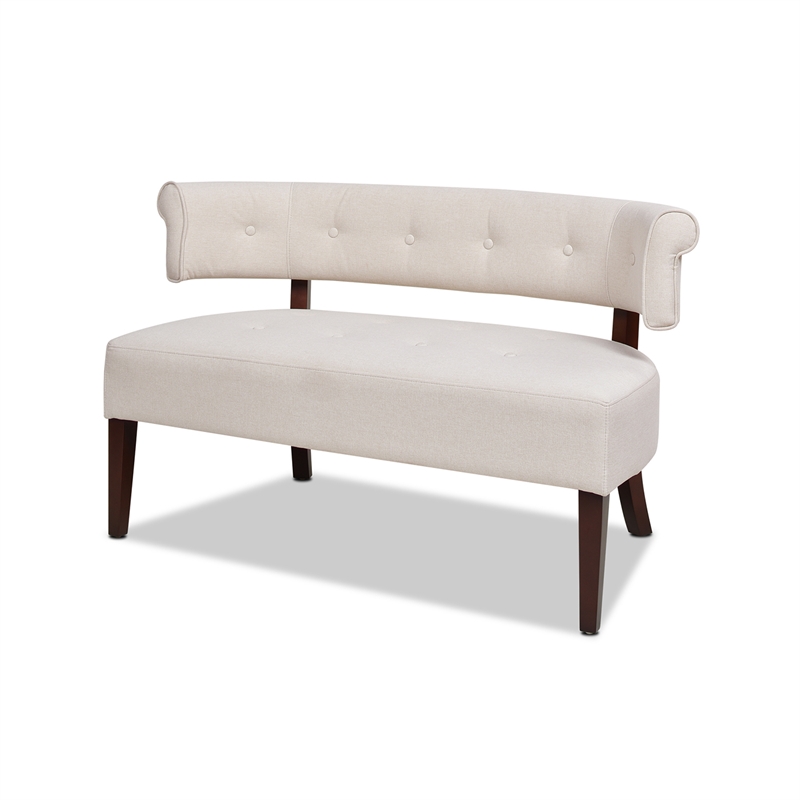 Maklaine Modern Roll Arm Tufted Polyester Fabric Bench in Cream