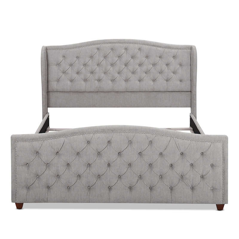 Maklaine Modern Hardwood Tufted Wingback King Bed in Silver Grey