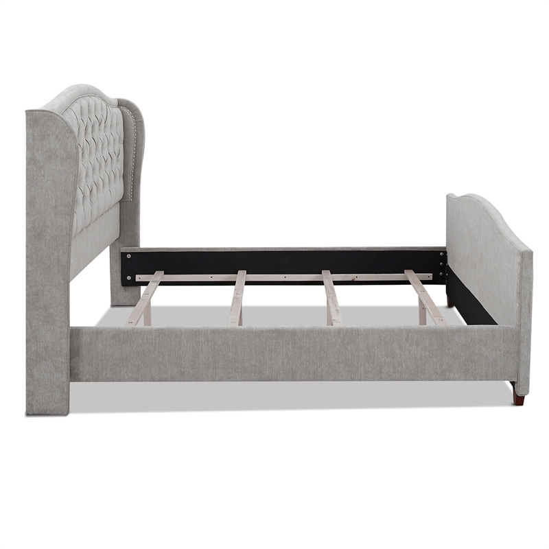 Maklaine Modern Hardwood Tufted Wingback King Bed in Silver Grey