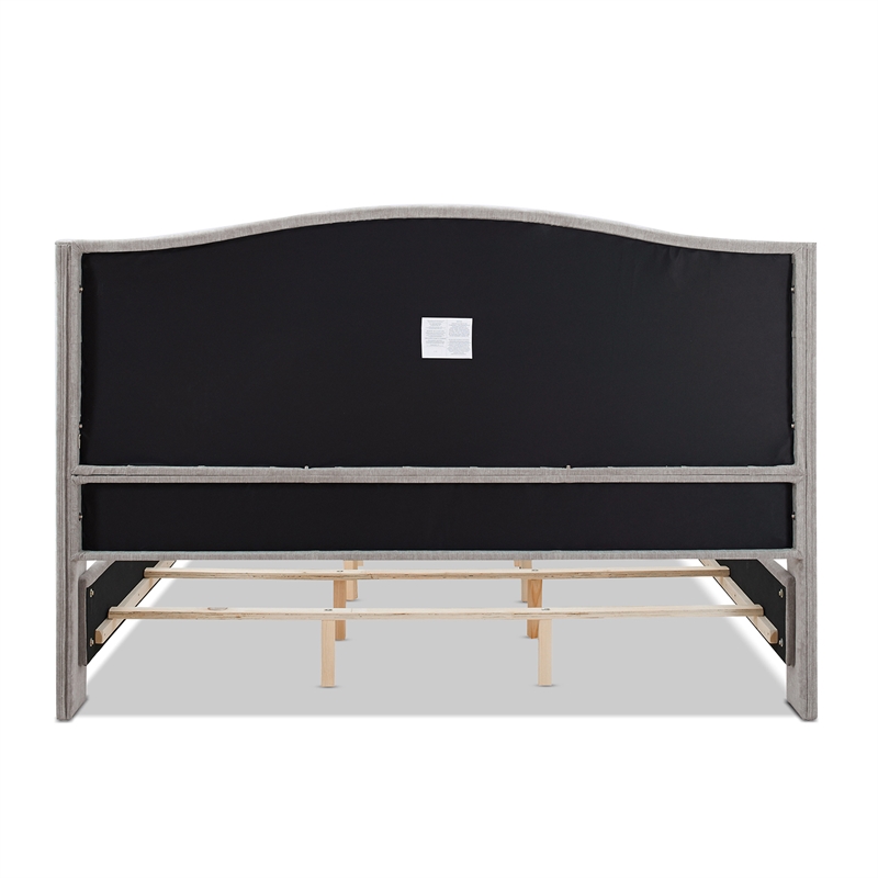 Maklaine Modern Hardwood Tufted Wingback King Bed in Silver Grey