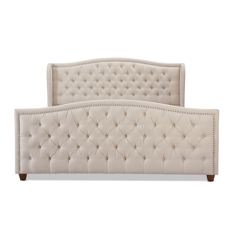 Maklaine Modern Hardwood Tufted Wingback King Bed in Sky Neutral
