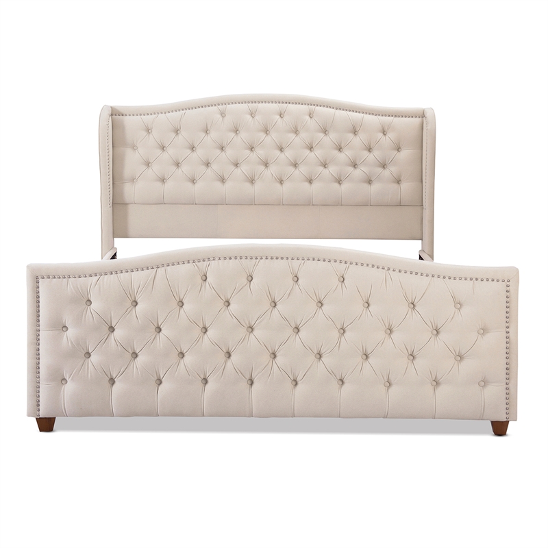 Maklaine Modern Hardwood Tufted Wingback King Bed in Sky Neutral