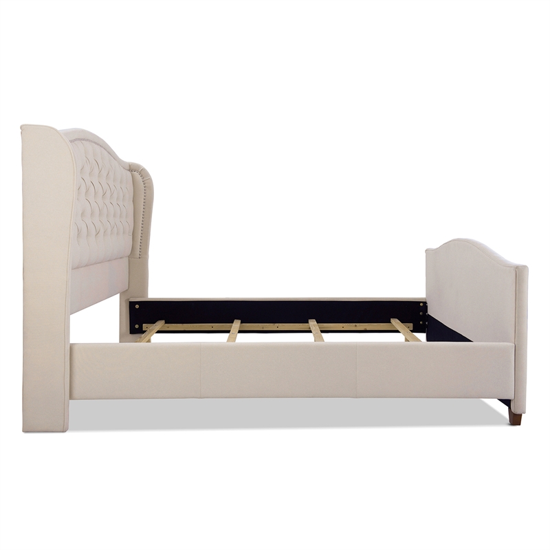 Maklaine Modern Hardwood Tufted Wingback King Bed in Sky Neutral