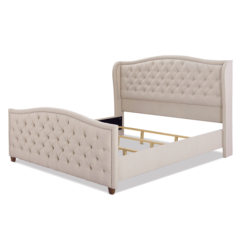 Maklaine Modern Hardwood Tufted Wingback King Bed in Sky Neutral