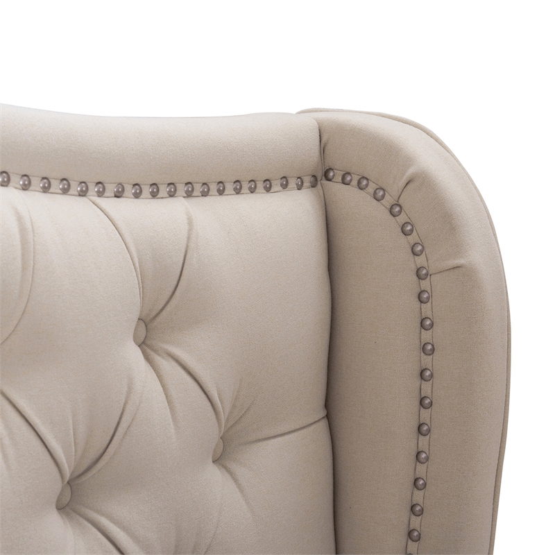Maklaine Modern Hardwood Tufted Wingback King Bed in Sky Neutral