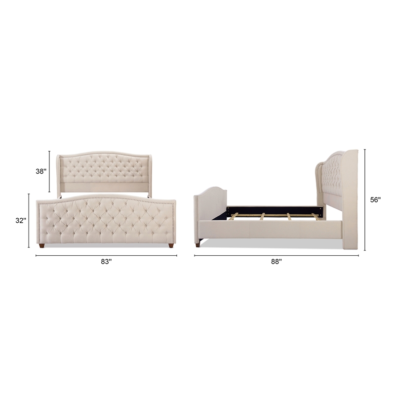 Maklaine Modern Hardwood Tufted Wingback King Bed in Sky Neutral