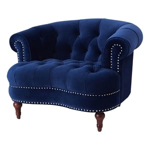 Maklaine 17.5&quot Velvet Upholstered Tufted Accent Chair in Navy Blue