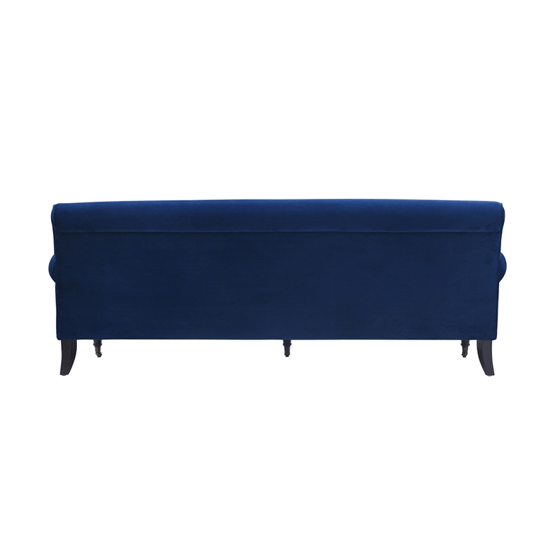 Maklaine Contemporary Hardwood Sofa with Metal Casters in Navy Blue