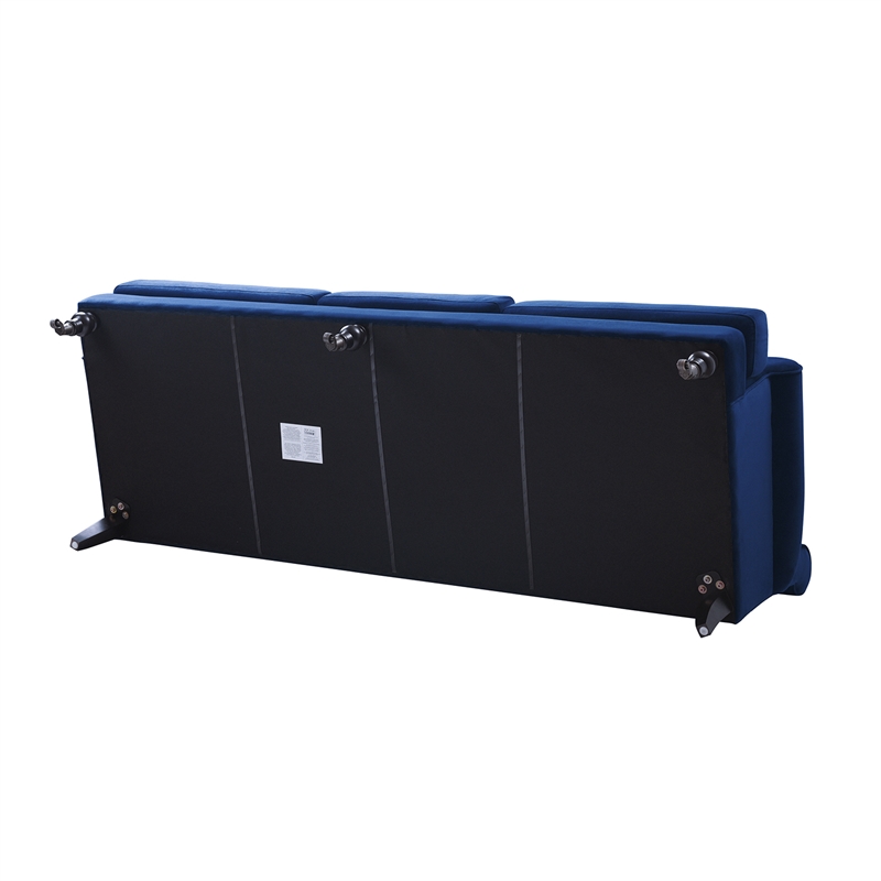 Maklaine Contemporary Hardwood Sofa with Metal Casters in Navy Blue