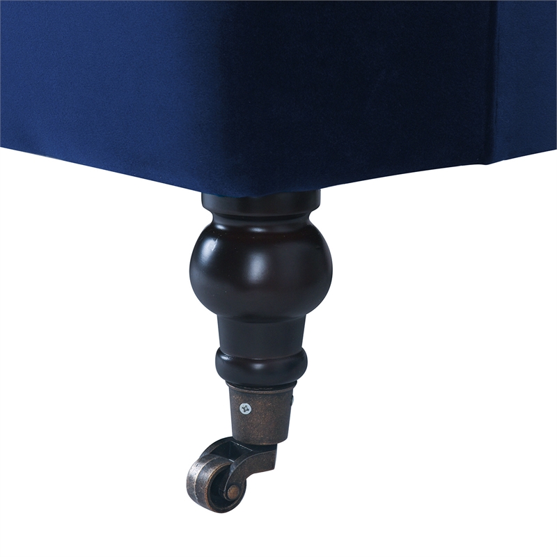Maklaine Contemporary Hardwood Sofa with Metal Casters in Navy Blue