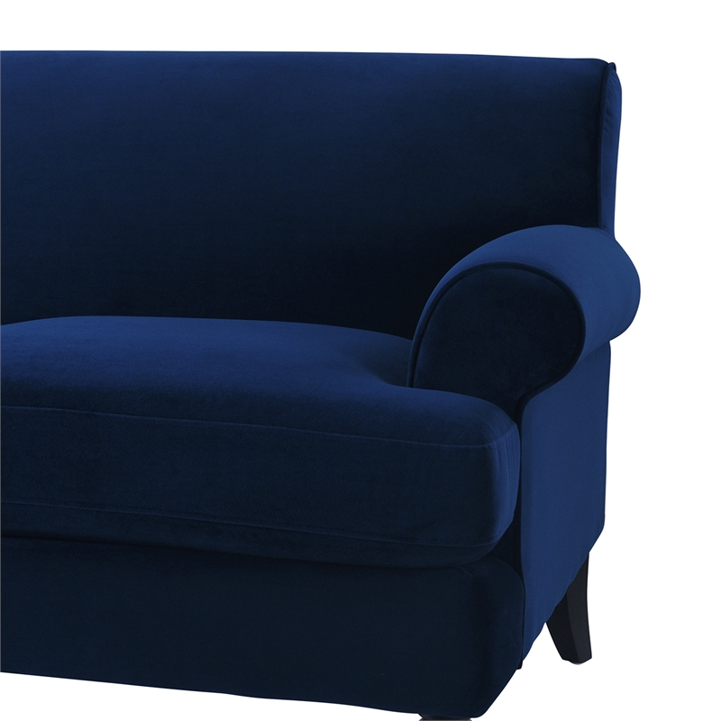 Maklaine Contemporary Hardwood Sofa with Metal Casters in Navy Blue