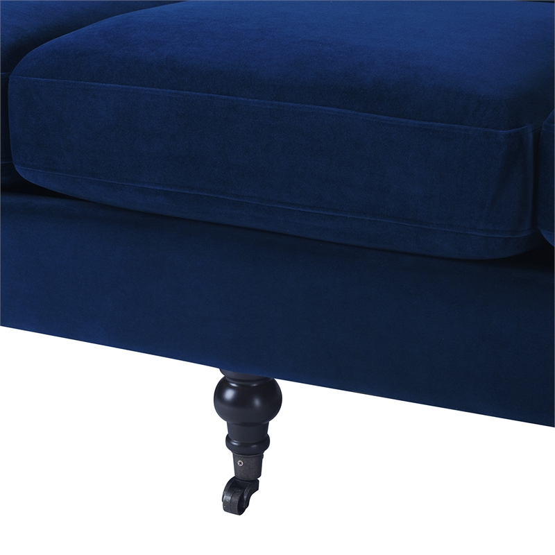 Maklaine Contemporary Hardwood Sofa with Metal Casters in Navy Blue