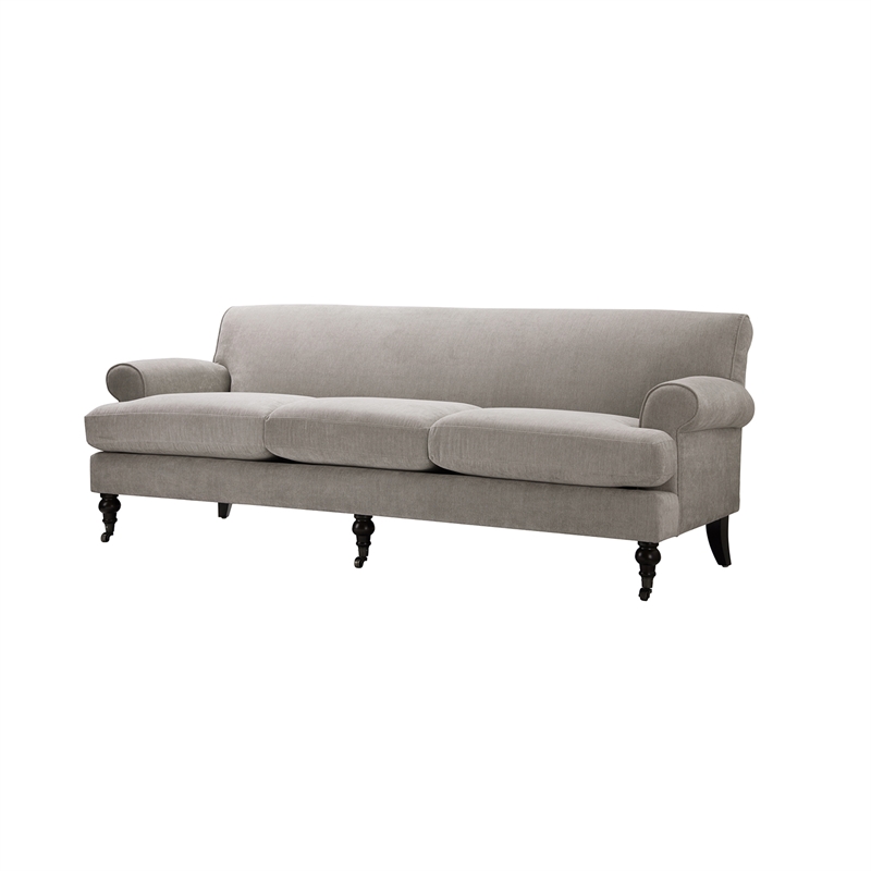 Maklaine Contemporary Hardwood Sofa with Metal Casters in Silver Grey